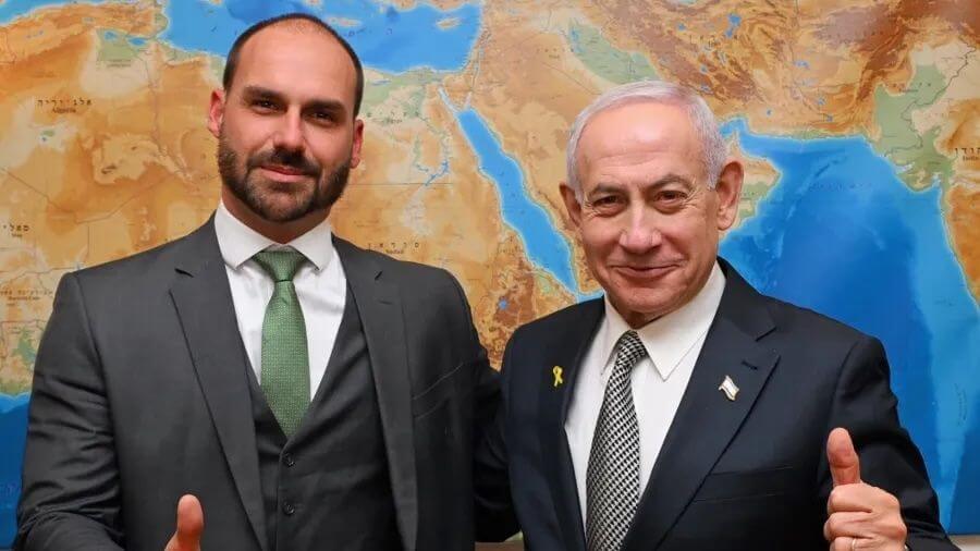 Eduardo Bolsonaro visita Netanyahu em Israel e comenta posição do governo brasileiro sobre o conflito